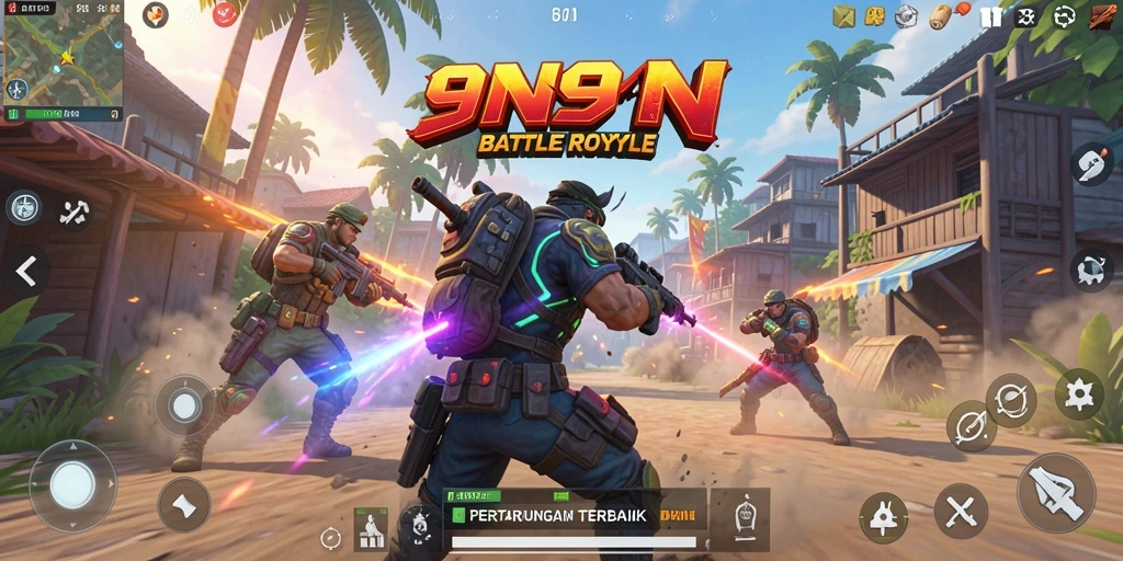 Screenshot game 9N9N menampilkan intensitas pertarungan Battle Royale.