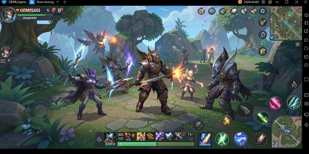 Tampilan seru dalam GEMS365 saat pemain mengeksplorasi dunia fantasi MMORPG.