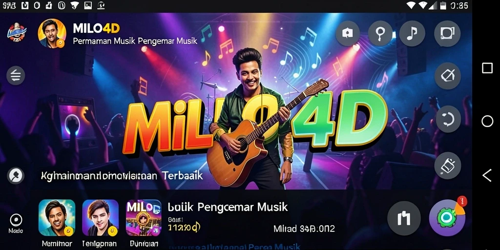 Screenshot utama MILO4D menampilkan gameplay seru dengan berbagai alat musik.